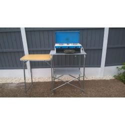 NICE CLEAN CAMPING FOLDING COOKING / PREP TABLE WITH GAS COOKER / STOVE