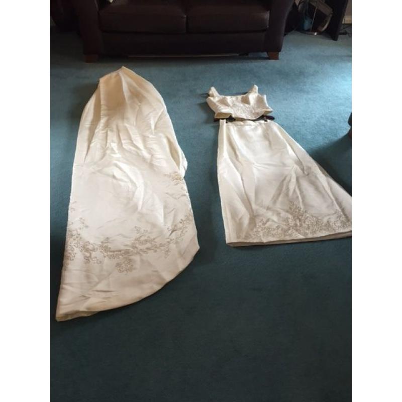 3 Piece Ivory Wedding Dress with long detachable cathedral train
