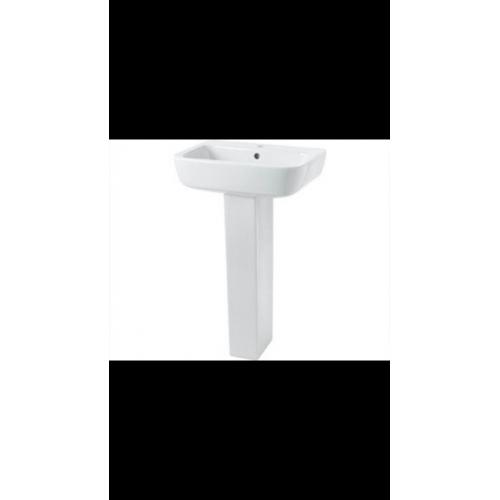 Square toilet and basin set including basin mixer