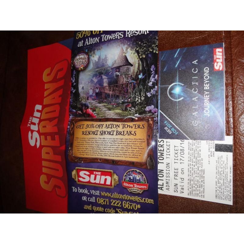 2 ALTON TOWERS TICKETS WEDNESDAY 17TH OF AUGUST 2016 - SCHOOL HOLIDAYS