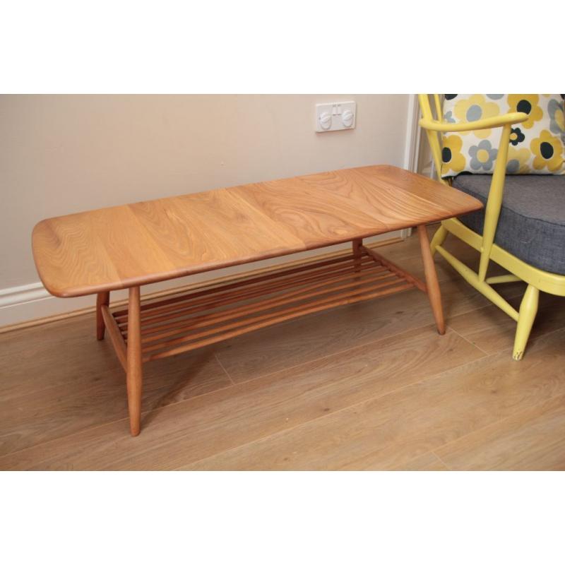 Vintage Retro 60's Ercol Windsor Rectangular Coffee Table with Magazine Rack