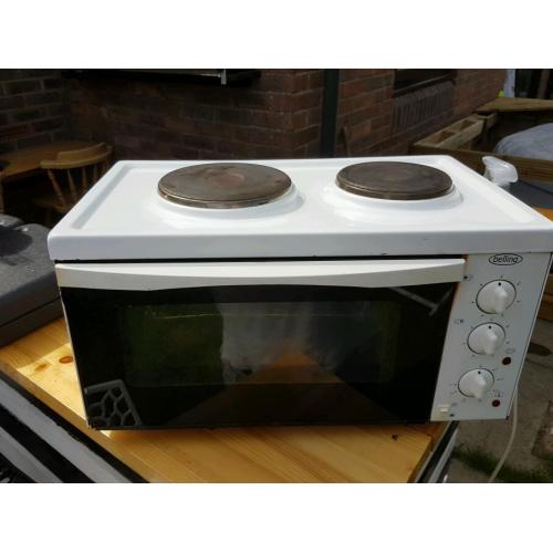Belling table top electric oven and grill with double hob
