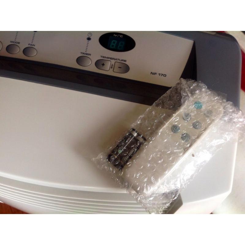 New DeLonghi mobile remote 8500ltr type nf170 air conditioning, dehumidifying, fan with remote.