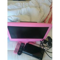 19" Pink Bush TV with freesat box