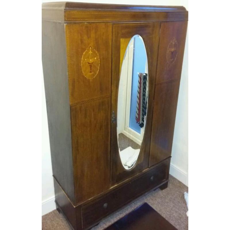 Beautiful antique wardrobe with large mirror and drawer