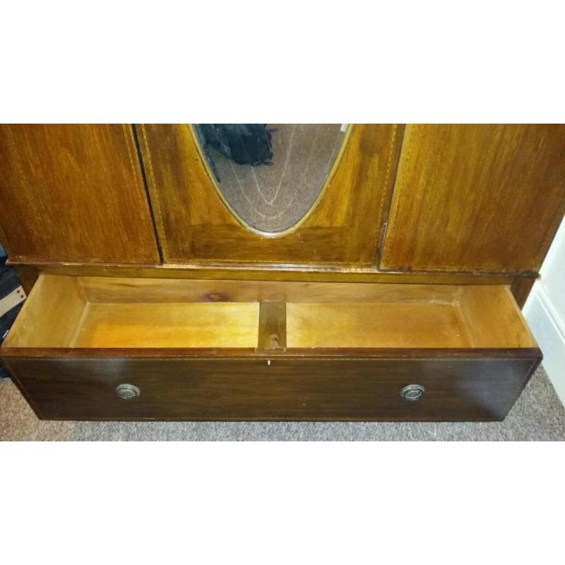 Beautiful antique wardrobe with large mirror and drawer