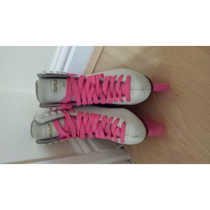 GRAF 500 Figure Skates with pink laces and pink guards! (size 38/UK 5)