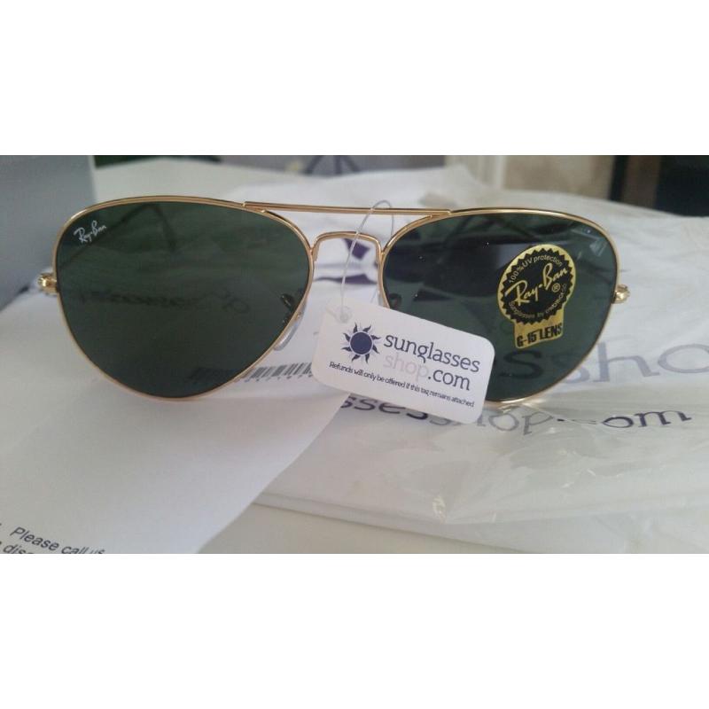 *NEW* 100% authentic Ray Ban Aviators.The Sunglasses Shop. Gold frame ORB3025 L0205 standard size 55