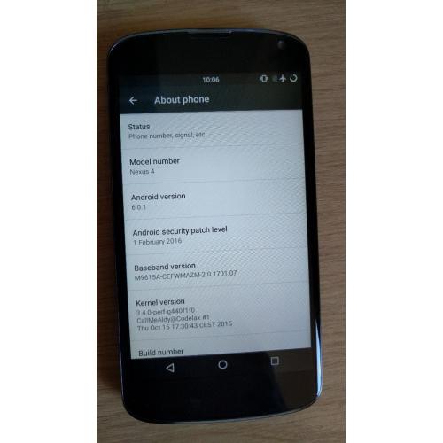 LG Nexus 4 16GB running Android Marshmallow 6.0.1 + Ringke Case - As New