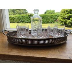 5 Tumblers, Pewter and wood Tray