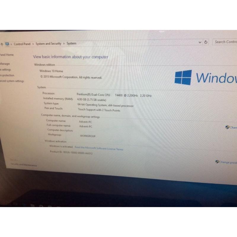 21.5" Touchscreen Windows 10 PC + Digital TV, DUAL CORE 2.20Ghz, 4Gb ram, 500Gb HDD,Microsoft Office