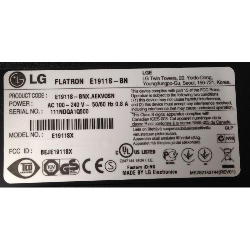 LG Flatron E1911SX 19" Widescreen LCD TFT Flat screen Monitor with adjustable stand.
