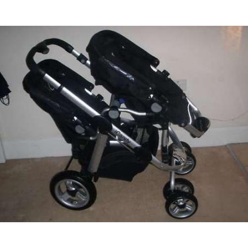 iCandy Pear Twin Double Pushchair With Raincover and Umbrella In Black
