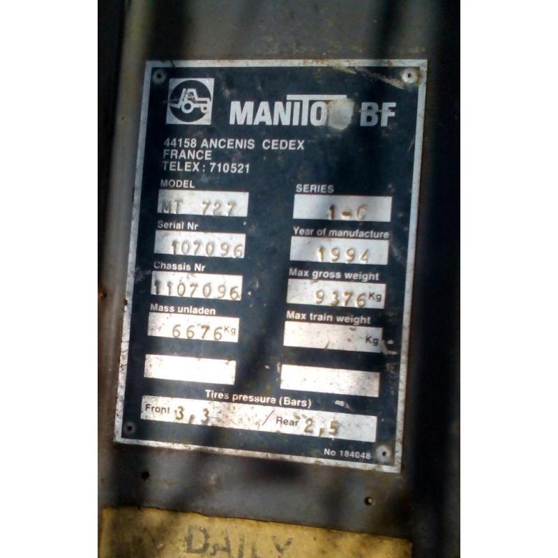 Manitou forklift with long forks and bucket for sale