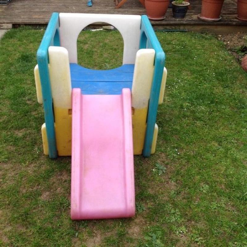 Children's plastic garden play slide.