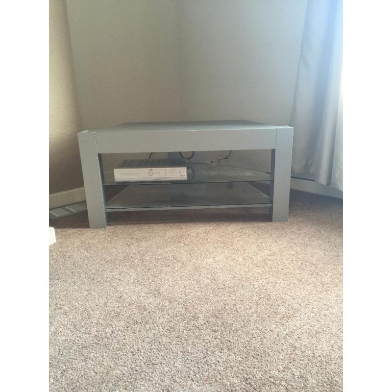 Grey/ Silver Corner TV Unit with 2 glass shelves