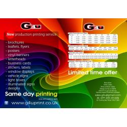 Labels, stickers printing, leaflets same day, vehicle signs, posters, illuminated signs, video signs