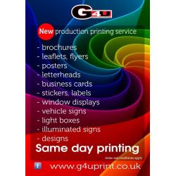 Labels, stickers printing, leaflets same day, vehicle signs, posters, illuminated signs, video signs