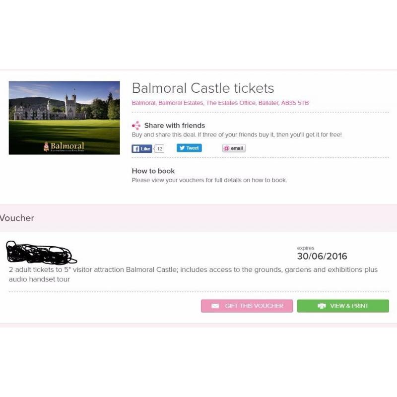 Balmoral Castle Family Ticket x 1 and 2-adult ticket x 1