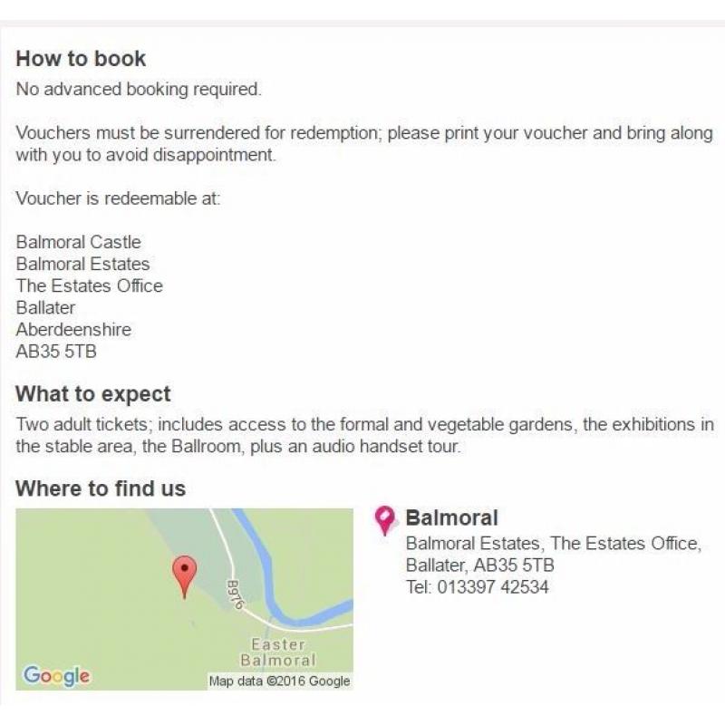 Balmoral Castle Family Ticket x 1 and 2-adult ticket x 1