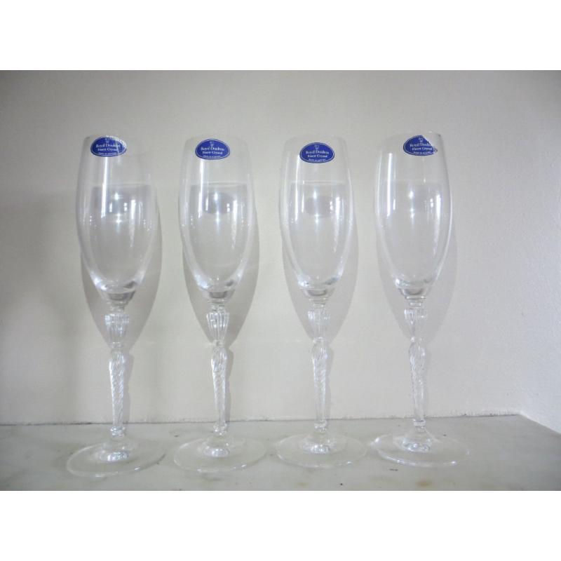 Set of 4 Royal Doulton Crystal Champagne Flutes Glasses Oxford Design