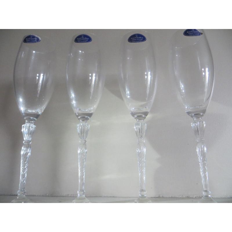 Set of 4 Royal Doulton Crystal Champagne Flutes Glasses Oxford Design