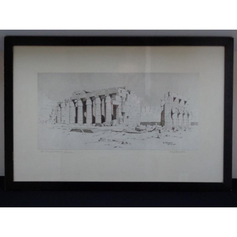 Signed Print Of 'The Ramasseum, Luxor' By Illustrator F R H Darke Dated 1924 Framed By J A P Daborn