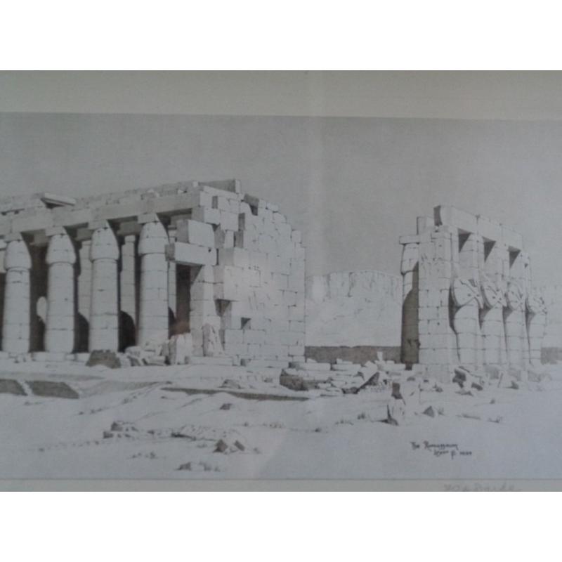 Signed Print Of 'The Ramasseum, Luxor' By Illustrator F R H Darke Dated 1924 Framed By J A P Daborn