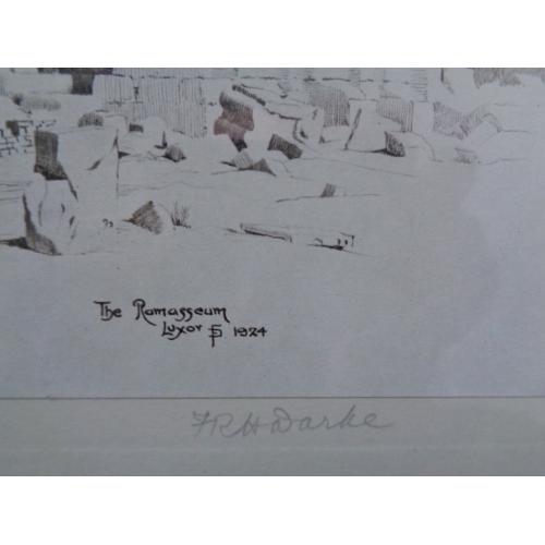 Signed Print Of 'The Ramasseum, Luxor' By Illustrator F R H Darke Dated 1924 Framed By J A P Daborn