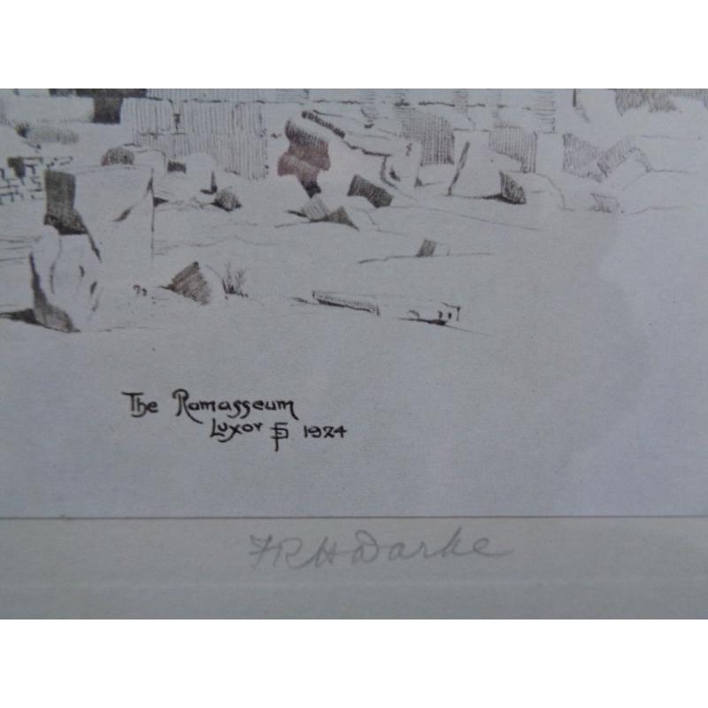 Signed Print Of 'The Ramasseum, Luxor' By Illustrator F R H Darke Dated 1924 Framed By J A P Daborn