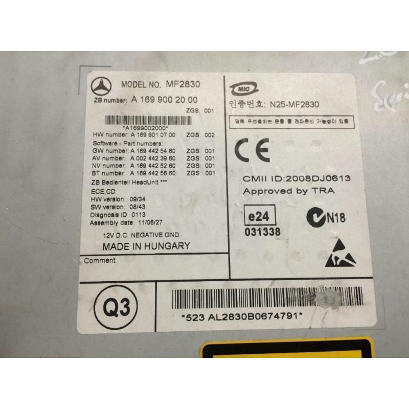 MERCEDES SPRINTER A169 MF2830 A1699002000 CD PLAYER RADIO 2010 - 2015