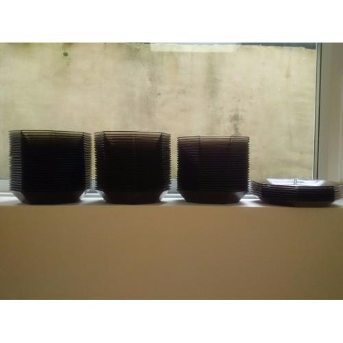 Selection of Brown Clear and Black Glass Octagon Shape Plates and Bowls - Offers Welcome