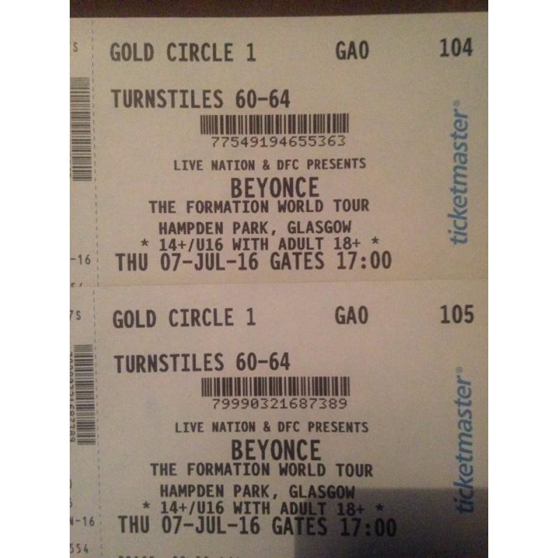 Beyonce Platnium VIP Gold Circle Tickets FACE VALUE 7th July Hampden Park