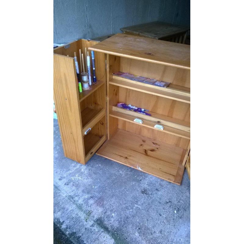 LARGE PINE CRAFT/SEWING CABINET INDUSTRIAL
