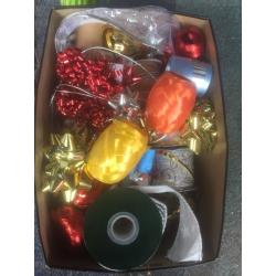 Christmas decorations, cards, tinsel, candles, fairy lights