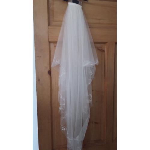 Size 12-14 Sweetheart neckline corset style champagne coloured with beaded & boned bodice & veil