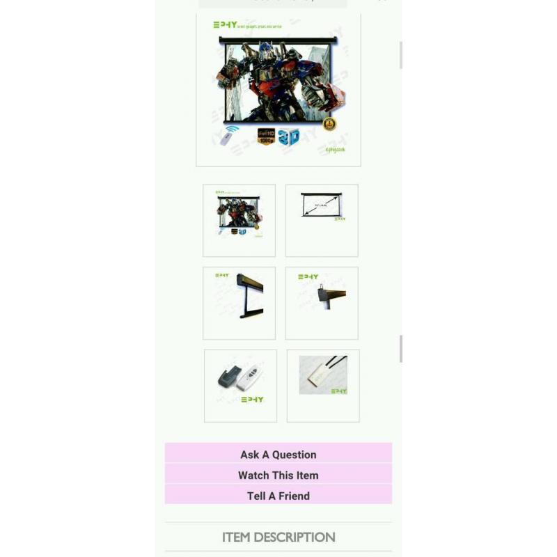 Projector Screen electric 72 inch