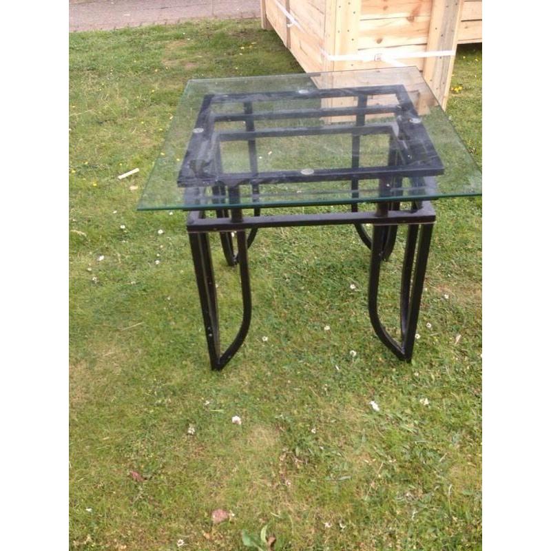 Metal and glass square lamp table