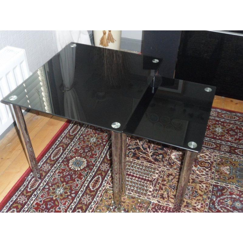 Black glass and chrome side tables x 2