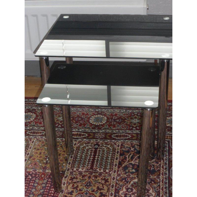 Black glass and chrome side tables x 2