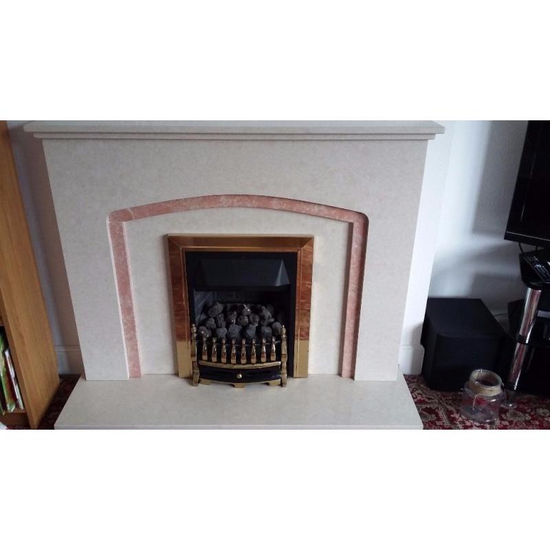 Cream marble fire surround with gas fire- nearly new