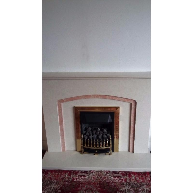 Cream marble fire surround with gas fire- nearly new