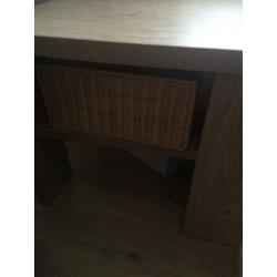 Table....side/end oak effect table/storage wicker shelf underneath , excellent condition....