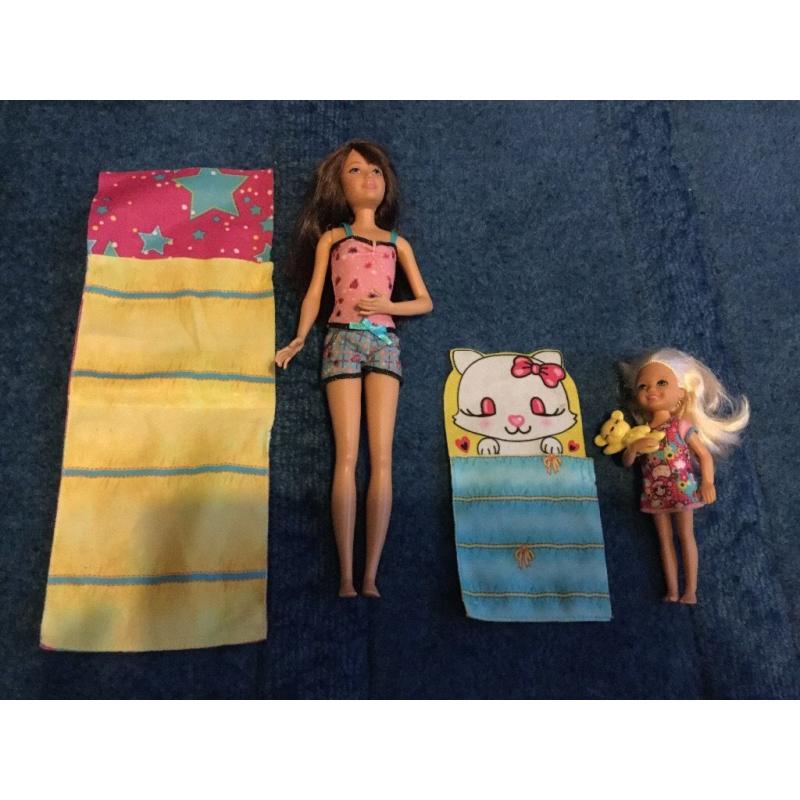 Barbie and sister dolls camping set like new