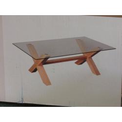 Aspley coffee table - Crossed oak legs with glass top. BNIB