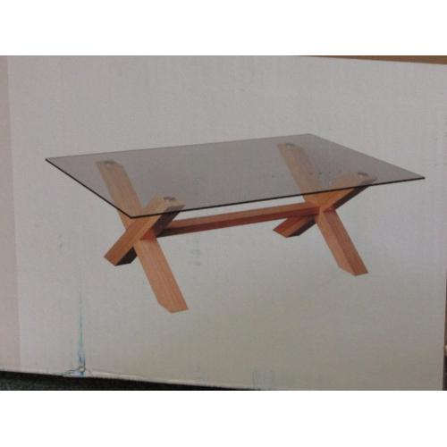 Aspley coffee table - Crossed oak legs with glass top. BNIB