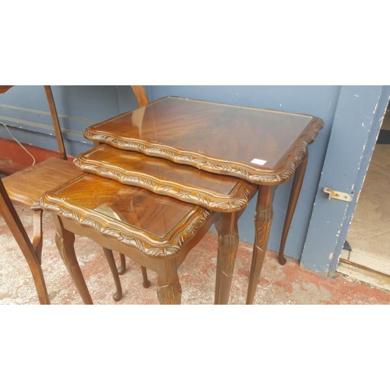 Antique Nest Of Tables With Glass Top