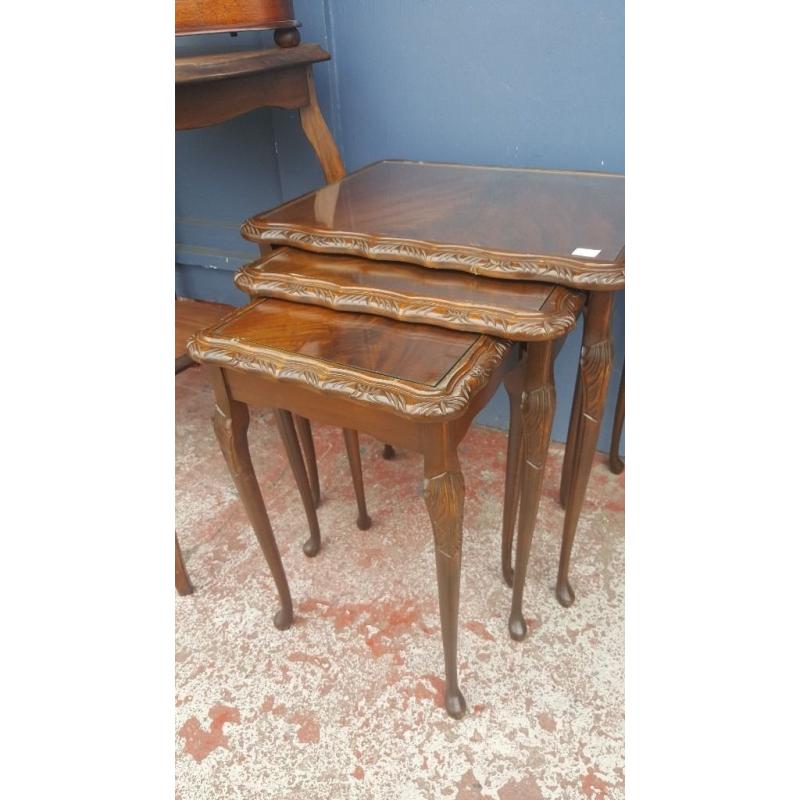 Antique Nest Of Tables With Glass Top