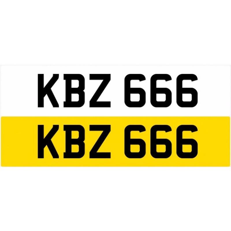 KBZ 666 Personalised Number Plate Audi BMW Ford Golf Mercedes Kia Vauxhall