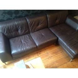 Left Corner Dark Brown Leather Sofa In Good Condition